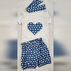 SHEIN Blue & White Heart Print Kids Pajama Set